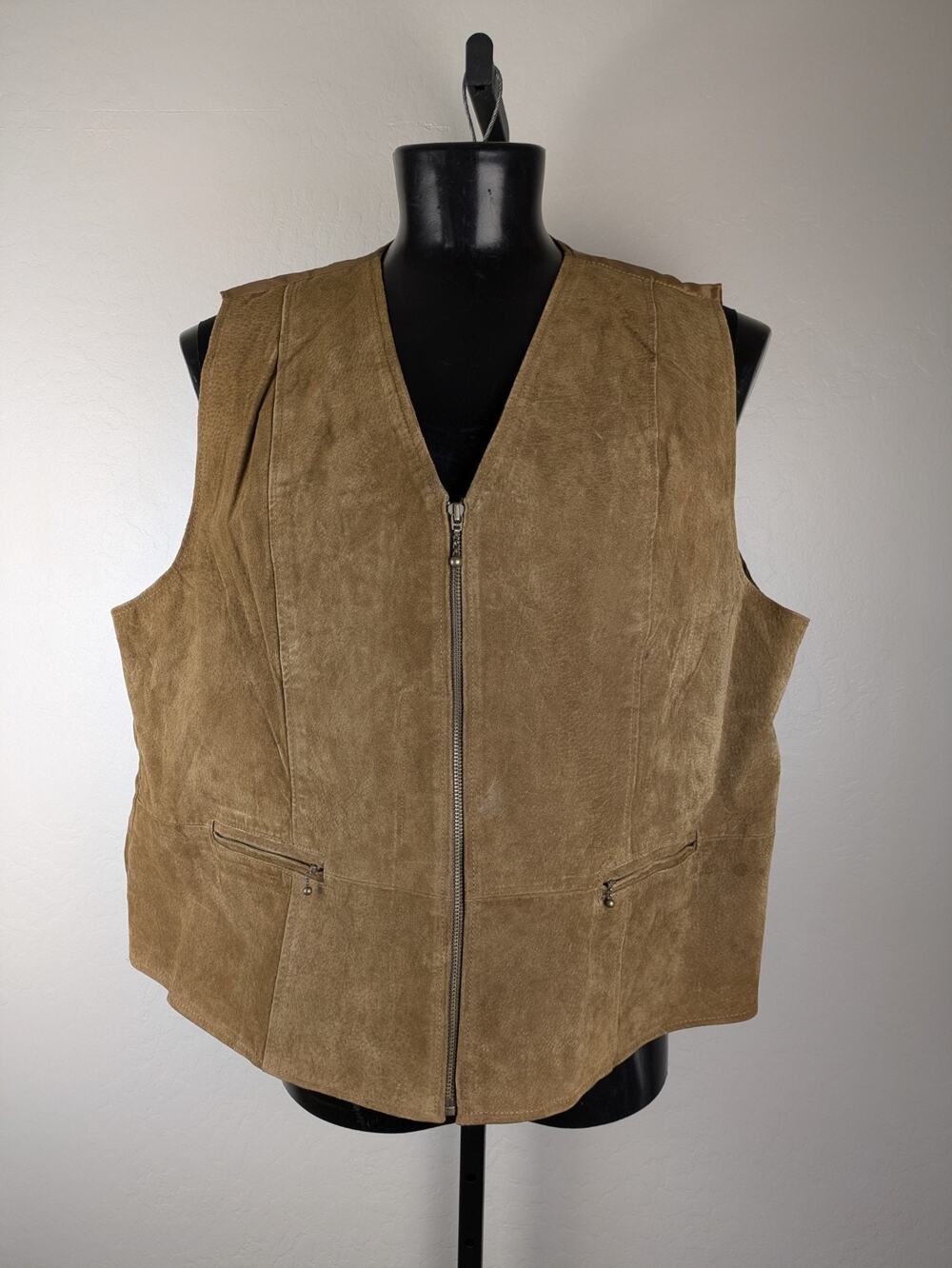 Vintage Great Northwest Suede Zip Front Vest Western Boho tan caramel